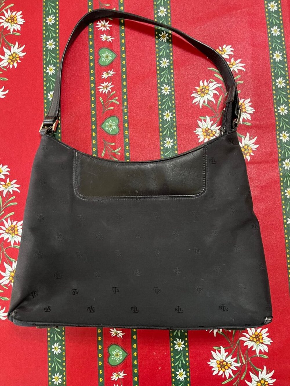 Lauren Ralph Lauren Black Monogram Shoulder Bag Y2K LRL Hobo